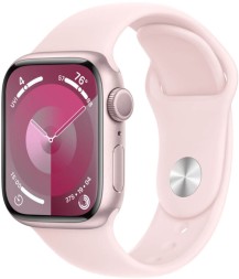 Apple Watch Series 9, 45 мм спортивный ремешок (нежно-розовый), размер S/M